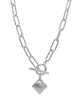 Adornia Silver White Mother of Pearl Flower Paper Clip Chain Toggle Necklace