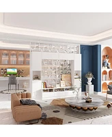 Tv stand with three drawers and ten cabinet doors, multi-purpose media console, entertainment center in white wood