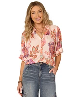Democracy Petite Printed Elbow-Sleeve Blouse