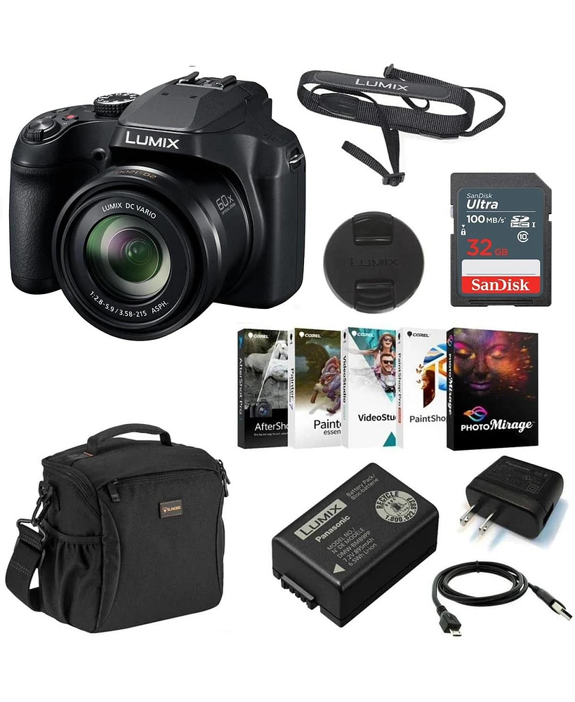 Panasonic Panasonic Lumix Dc-FZ80 4K Digital Camera, 18.1 Megapixel, 60x Zoom 20-1200mm Lens Bundle with Bag, 32GB Sd Card, Corel Pc Photo Editing Sof