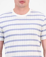 Guess Men's Elon Short Sleeve Textured Striped Crewneck T-Shirt