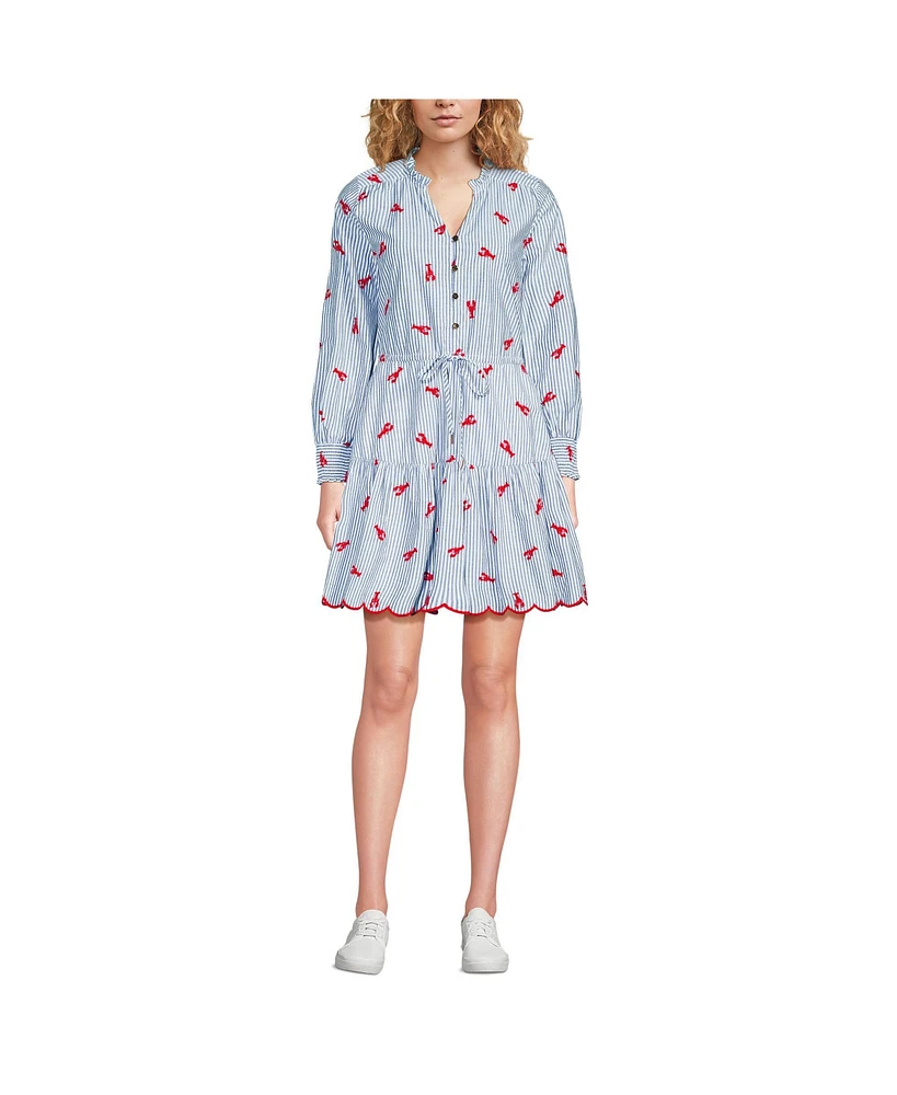 Lands' End Women's Long Sleeve Eyelet Mini Popover Dress