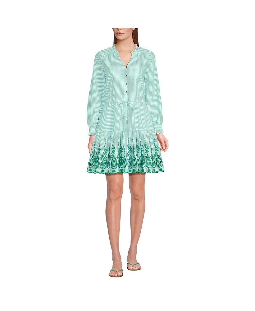 Lands' End Women's Long Sleeve Eyelet Mini Popover Dress