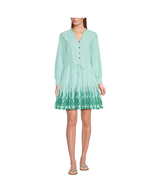 Lands' End Women's Long Sleeve Eyelet Mini Popover Dress