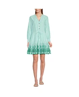 Lands' End Women's Long Sleeve Eyelet Mini Popover Dress