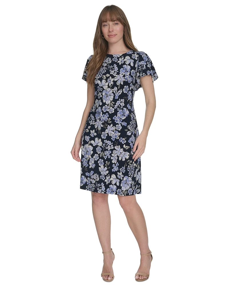 Tommy Hilfiger Women's Floral-Print Flutter-Sleeve Dress