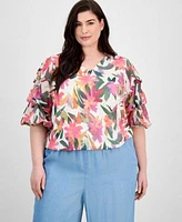 Vince Camuto Plus Size Printed Bubble Blouse Drawstring Pants