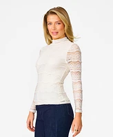 Cable & Gauge Women's Ruffle Lace Stretch Mock Neck Top