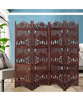 Hand-Carved Elephant Design Foldable 4-Panel Room Divider for Unique Space Separation and Style