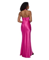 Alex & Sophia Juniors' Satin V-Neck Halter Gown