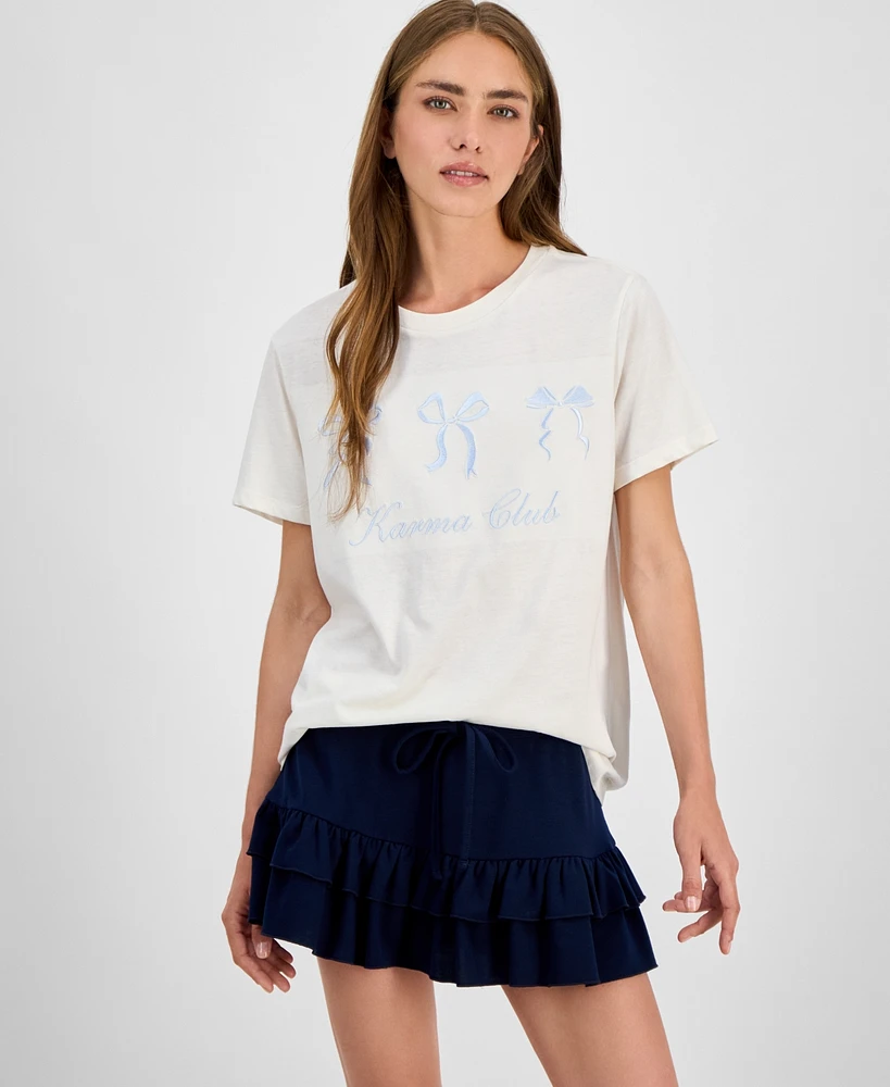 Grayson Threads, The Label Juniors' Karma Club Bow Graphic T-Shirt