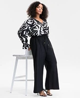 I.N.C. International Concepts Plus Size Leaf Print Bell Sleeve Top Solid Pull On Wide Leg Pants Exclusively At Macys