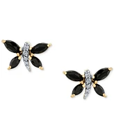 Marquise Onyx (5 x 2-1/2 mm) & Diamond Accent Butterfly Stud Earrings in 14k Yellow Gold