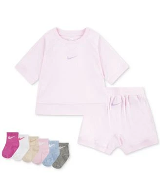 Nike Baby Girls 2 Piece T Shirt Shorts Set 6 Pack Swoosh Ankle Socks