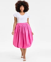On 34th Trendy Plus U-Neck Short-Puff-Sleeve Cotton Top, Exclusively at Macy's