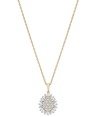 Wrapped in Love Diamond Round & Baguette Teardrop Cluster 18" Pendant Necklace (1/2 ct. t.w.) in 14k Gold, Exclusively at Macy's