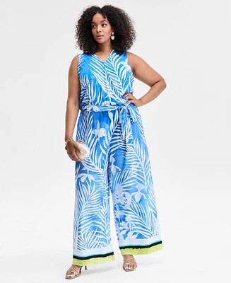 I.n.c. International Concepts Plus Printed Tie-Waist Jumpsuit, Exclusively at Macy's
