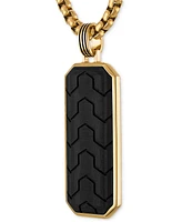 Esquire Men's Jewelry Carbon Fiber Dog Tag 22" Pendant Necklace in Black & Gold-Tone Ion Plated Stainless Steel, Exclusively at Macy's