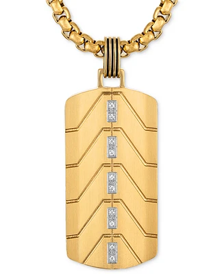 Esquire Men's Jewelry Diamond Chevron Dog Tag 22" Pendant Necklace (1/20 ct. t.w.) in Black & Gold-Tone Ion Plated Stainless Steel, Exclusively at Mac