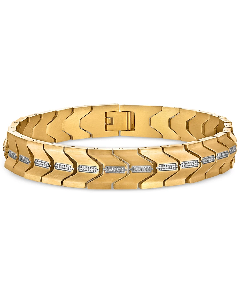 Esquire Men's Jewelry Diamond Chevron Link Bracelet (1/4 ct. t.w.) in Stainless Steel & Gold Ion-Plate, Exclusively at Macy's