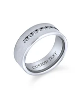 Bling Jewelry Channel Set Cz Cubic Zirconia Silver Tone Titanium Wide Band Ring
