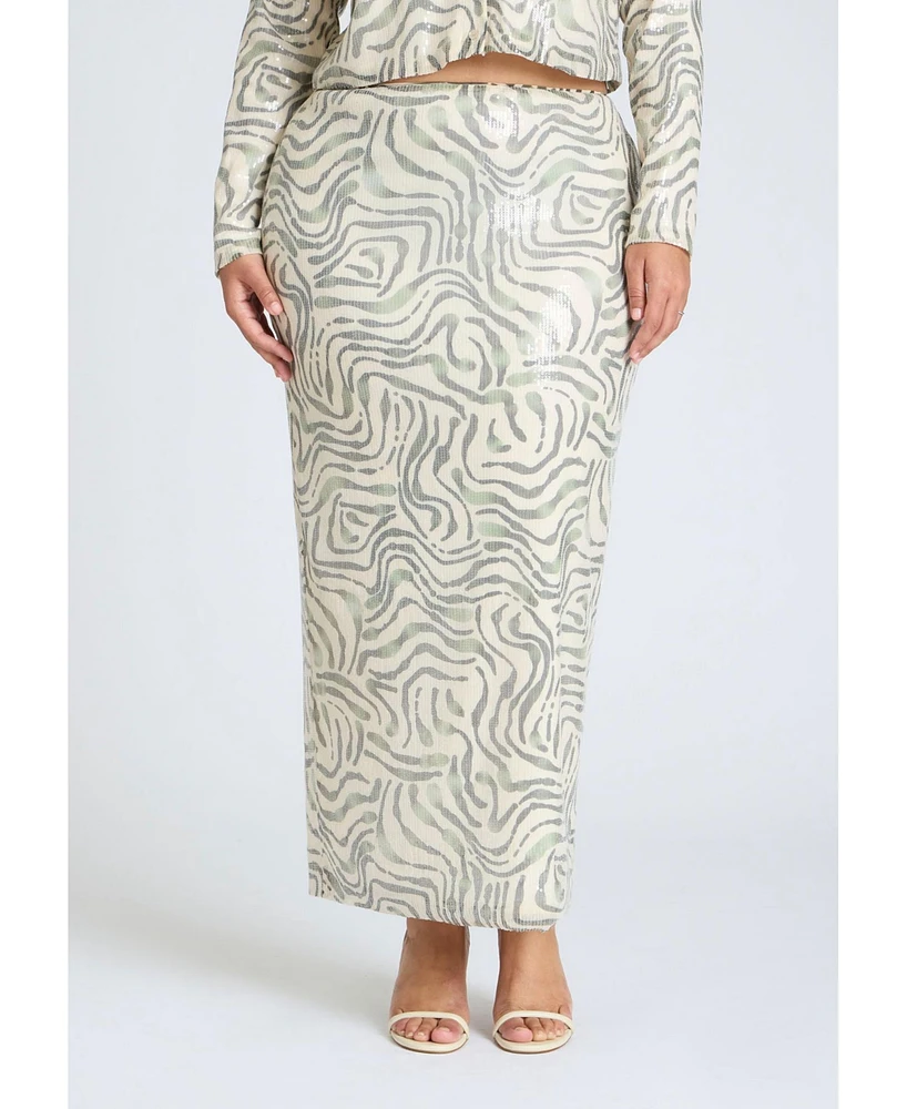 Eloquii Plus Printed Sequin Maxi Skirt