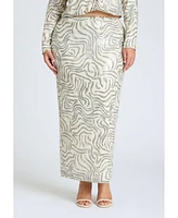 Eloquii Plus Printed Sequin Maxi Skirt