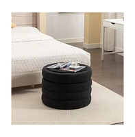 Boucle Storage Ottoman Footstool with Wooden Shelf for Living Room, Bedroom, Makeup Vanity, Entryway-The Pop Home