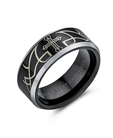 Bling Jewelry Laser Etched Catholic Religious Black Christ Thorn Cross Titanium Band Ring Comfort Fit