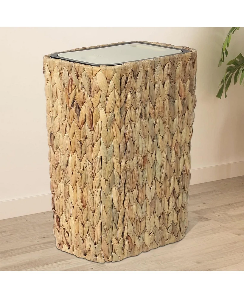 Boho Trash Can with Lid - Rattan Wastebasket, 2.6-Gallon Woven Hamper