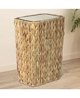 Boho Trash Can with Lid - Rattan Wastebasket, 2.6-Gallon Woven Hamper