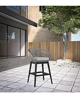 Low Back Solid Wood Outdoor Bar Height Chair with Footrest – Stylish Patio Seating