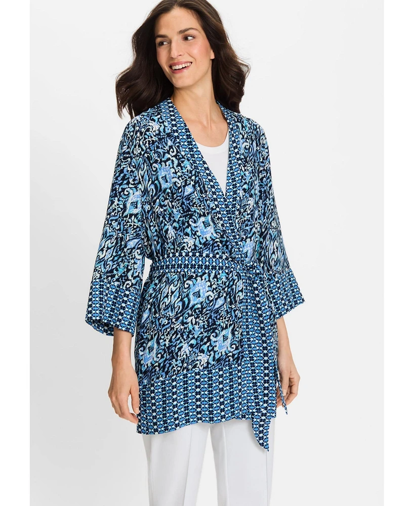 Olsen Women's Ikat Print Kimono Robe