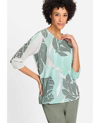 Olsen Women's Tropic Palm Leaf Jersey Top
