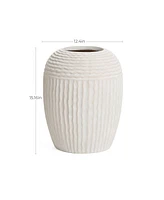 LuxenHome Beige Ribbed Round 15.2-Inch Tall MgO Vase