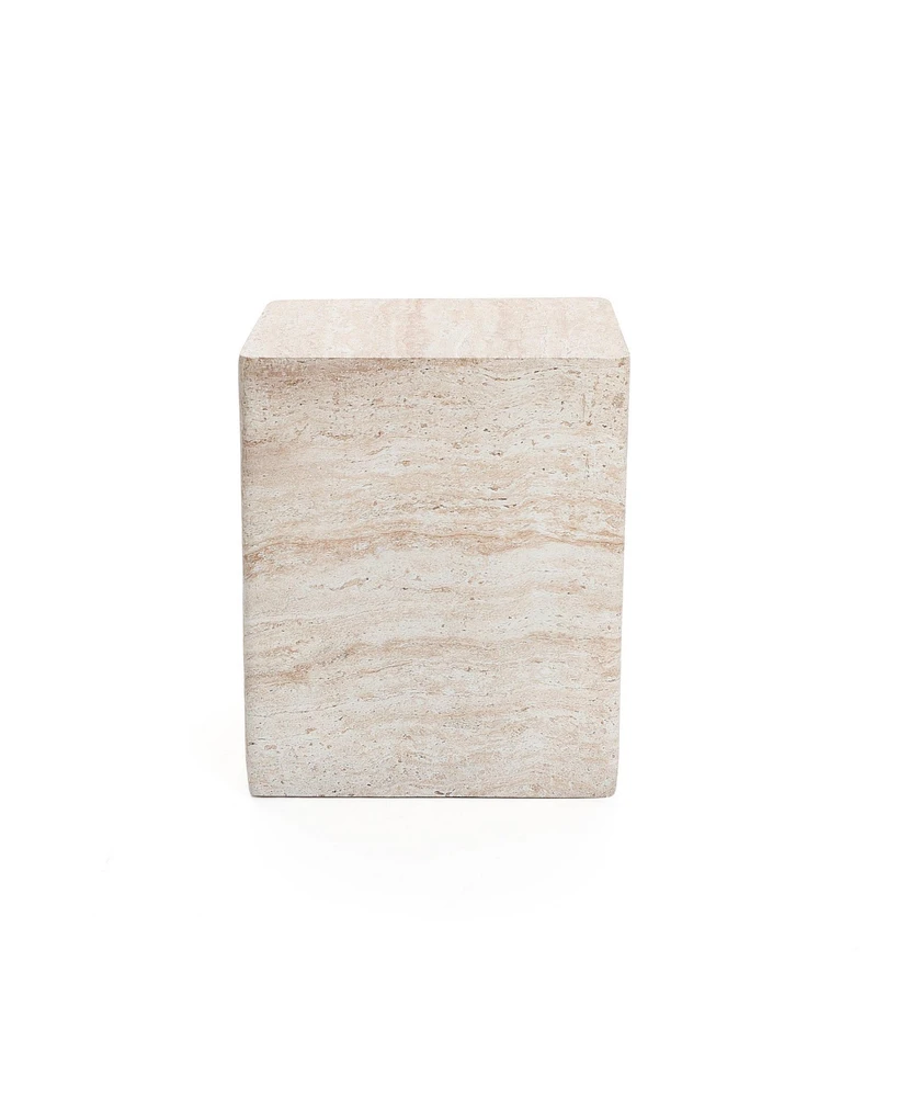 LuxenHome Travertine-Style Square MgO Side Table