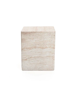 LuxenHome Travertine-Style Square MgO Side Table