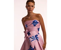Milla Women's Dainty pink A-line maxi dress with blue-flowered pattern