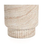 LuxenHome Travertine-Style Round Ribbed MgO Side Table