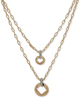 Karl Lagerfeld Paris Two-Tone Pave Square Cut-Out Layered Pendant Necklace, 16" + 3" extender