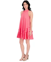 kensie Women's Satin Mock Neck Trapeze Dress