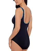 Shape Solver Sport by Mimi Flamingo Women's Shirred Zipper One Piece Swimsuit