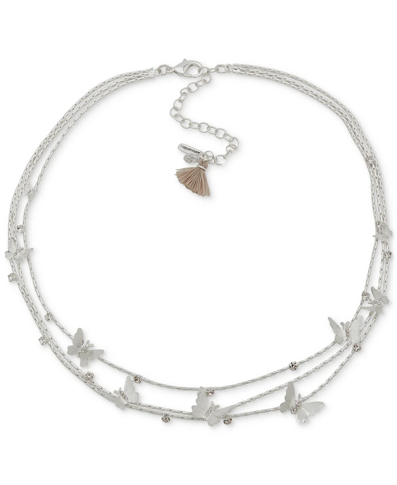 lonna & lilly's Silver-Tone Crystal Butterfly Three-Row Necklace, 17-1/2" + 3" extender