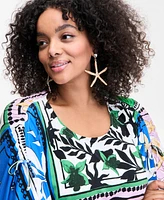 I.n.c. International Concepts Plus Mixed-Print Side-Ruched Top, Exclusively at Macy's