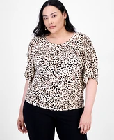 I.n.c. International Concepts Plus Printed Ruched-Shoulder Top, Exclusively at Macy's
