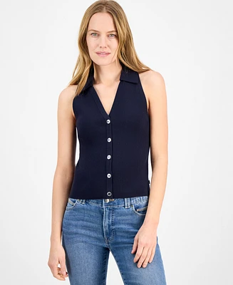 Nautica Jeans Women's Cotton Collared Sleeveless Sweater
