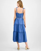 julia jordan Women's Sleeveless Tie-Shoulder-Strap Tiered Maxi Dress