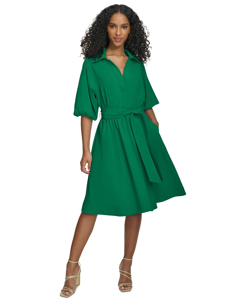 Calvin Klein Women's Belted Puffed-Sleeve Shirtdress