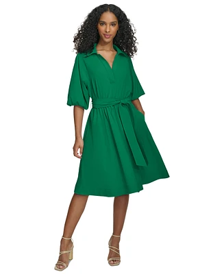 Calvin Klein Women's Belted Puffed-Sleeve Shirtdress
