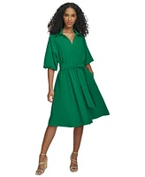 Calvin Klein Women's Belted Puffed-Sleeve Shirtdress